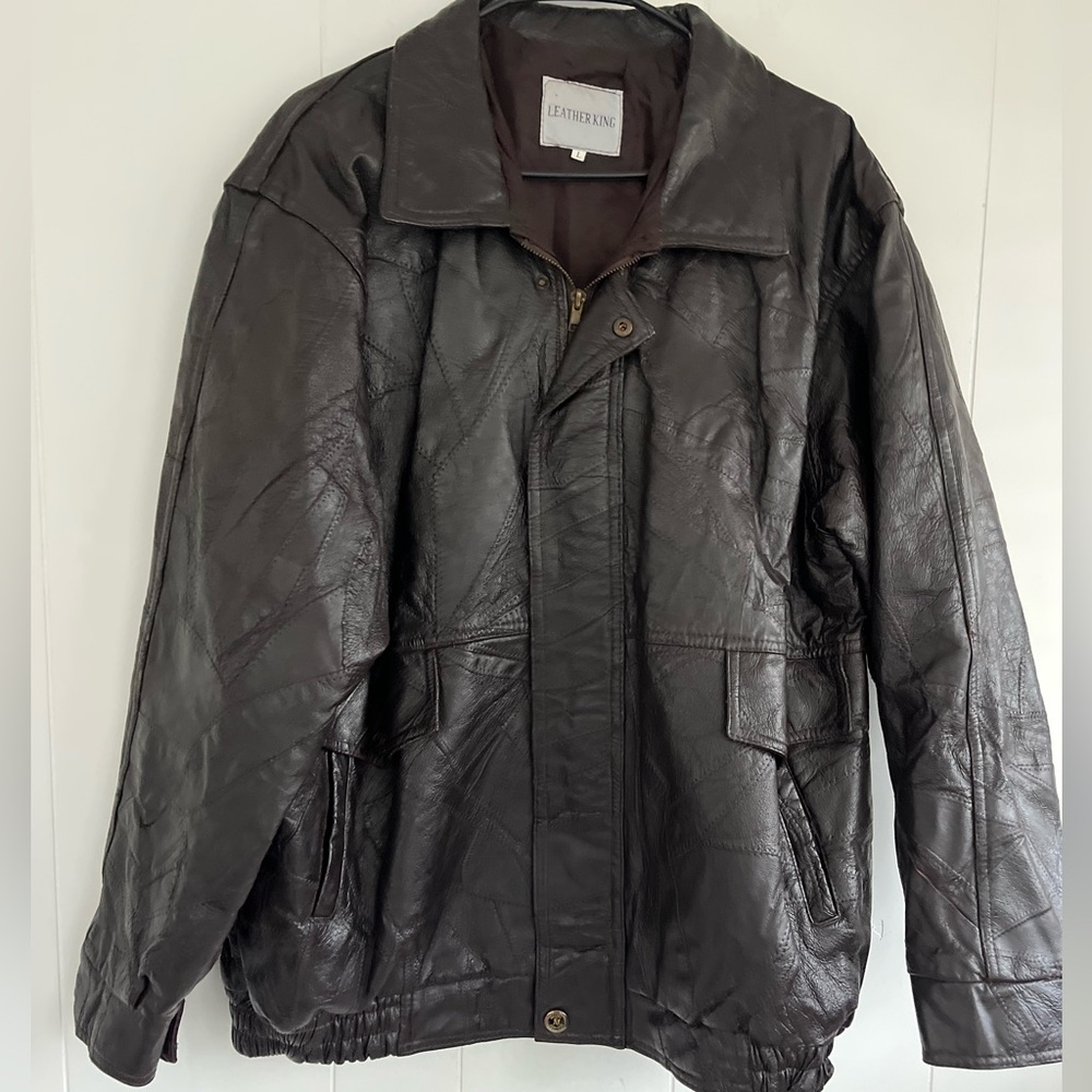 Vintage Leather King Motorcycle Jacket Brown Leather  Biker Coat Size Large